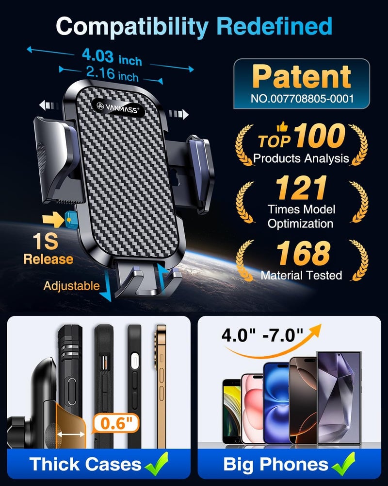 VANMASS Car Phone Holder 2026 Ultimate Military-Grade Phone Holder for Your Car Windshield Dashboard【Newest Best Strongest】 Cell Phone Car Mount with Patent & Safety Certs for iPhone Samsung Android - Image 5